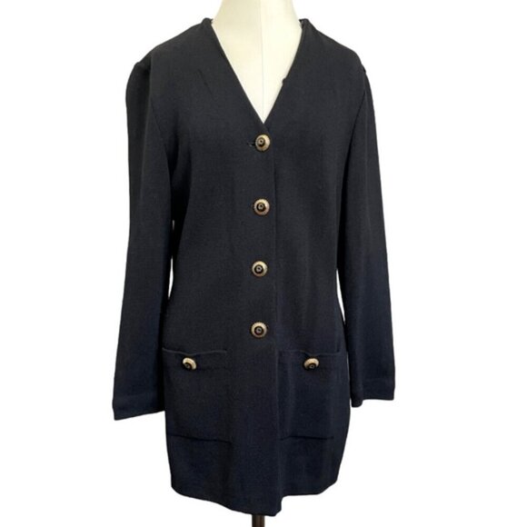 Vintage St John Black Santana Wool Knit Long Cardigan - 10/Medium 🇺🇸 - Picture 2 of 13